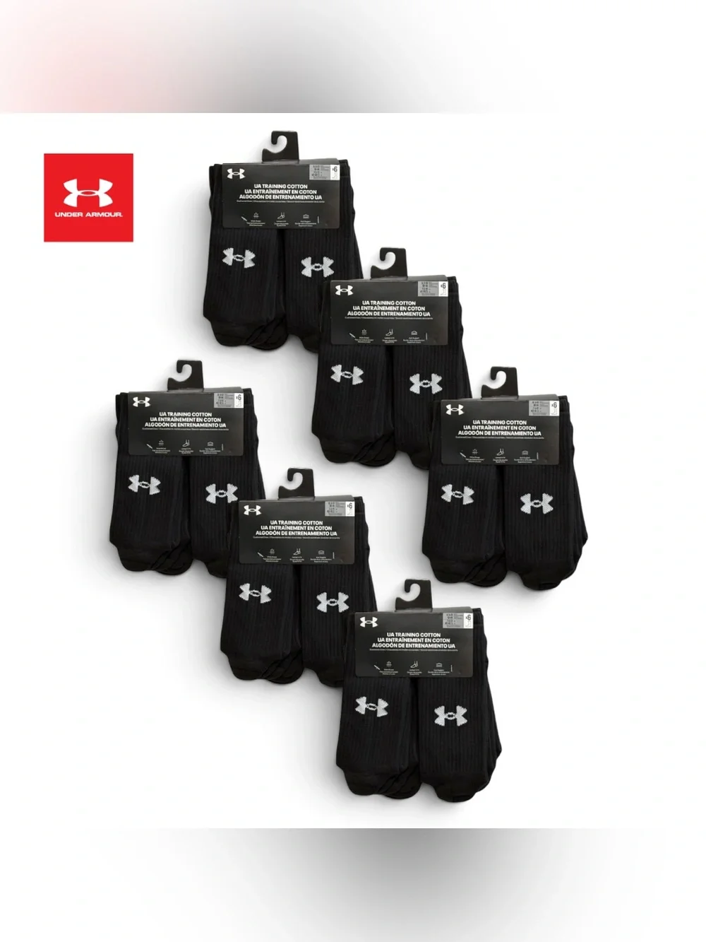 Under Armour Black Athletic Cotton Cushioned Crew Socks - Pack of 36 Pairs Lot